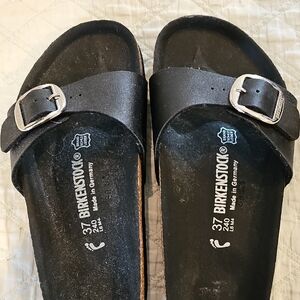 Birkenstock Black Slide Sandals with Silver Buckles